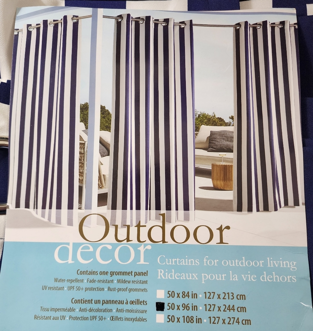 Outdoor Drapes Curtains Grommet Blue and White Stripped. Set Of 3 New With Tags - Picture 3 of 12